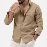 diego shirt heren beige klassiek overhemd met borstzakken
