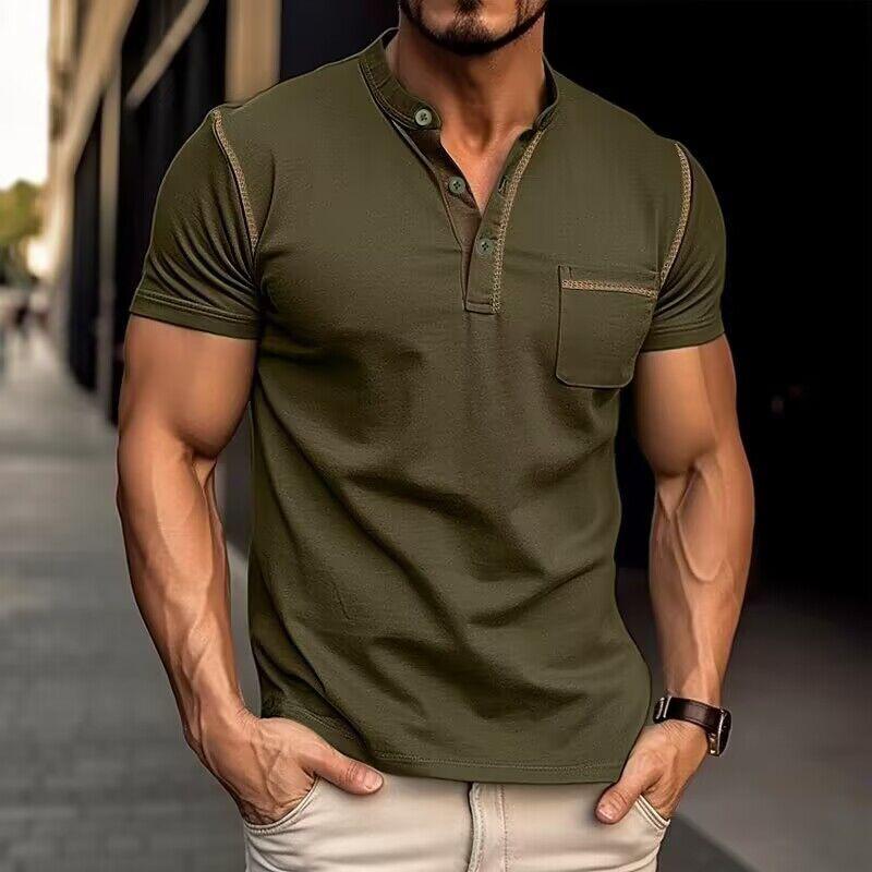 nico polo heren legergroen slim-fit poloshirt met borstzak
