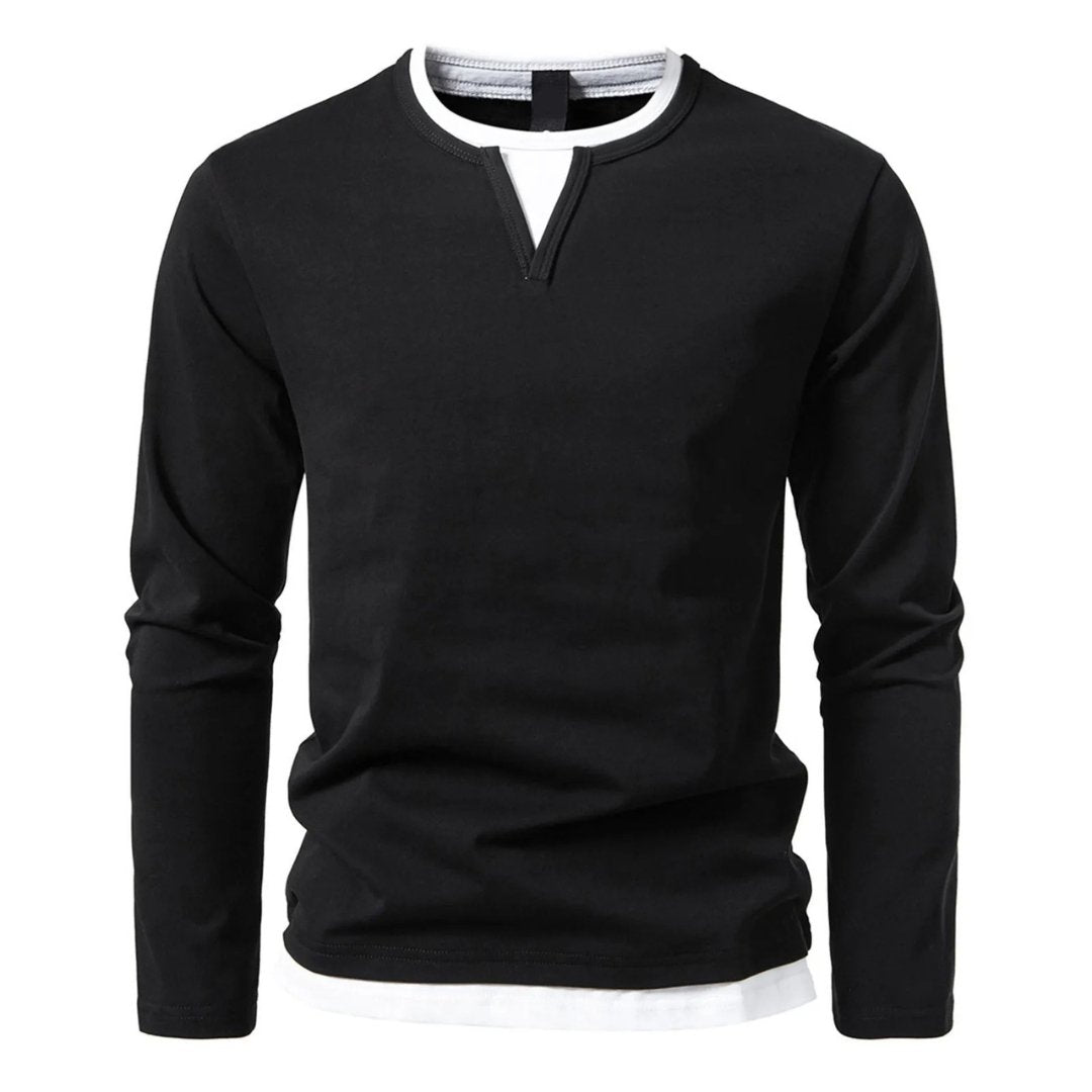 Zwart longsleeve T-shirt met ronde hals en minimalistisch ontwerp
