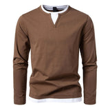 Bruin longsleeve T-shirt met ronde hals en minimalistisch ontwerp








