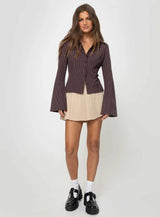 vespera pinstripe blouse mocha brown voorkant