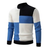 Witte trui met blauwe en zwarte blokken
