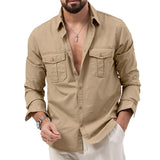 diego shirt heren beige klassiek overhemd met borstzakken
